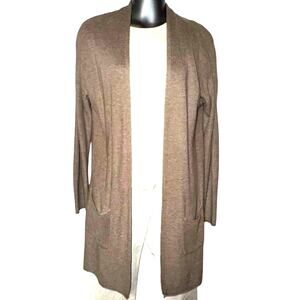 Talbots Long Open Cardigan Tan Pockets Sz S